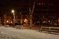 Happy New Year Decorative Lighting Trees and benches in a City Royalty Free Stock Photo