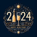 Happy New Year 2024 design loading sparkle firework open champagne golden white