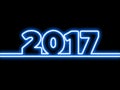 Happy New Year 2017 design neon figures with lights. Greeting card background. Royalty Free Stock Photo