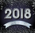 2018 Happy New Year design with silver light bulb letters