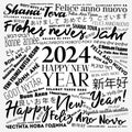 2024 Happy New Year in different languages, celebration word cloud greeting card