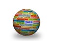 Happy New Year 2019 on different languages on 3d sphere Royalty Free Stock Photo