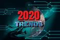 Happy New Year 2020 Digital Trend Concept,illustration futuristic blue and black modern with liquid flow background,technology