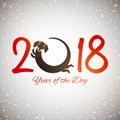 Happy new year of the dog 2018, card, postcard, vector illustration, cute funny dachshund round logo design Royalty Free Stock Photo