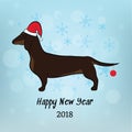 Happy new year 2018. Dog in Santa hat with Christmas ball on th Royalty Free Stock Photo