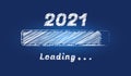Happy New year 2021 doodle loading progress bar isolated on blue winter background.