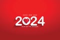 Happy New Year 2024 Year of the Dragon. Elegant design-vector illustration of white 2024 logo number. Paper cut style. On a red