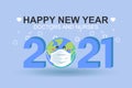 Happy new year 2021 earth face mask protect doctor and nurses with modern design Vector