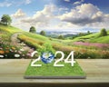 Happy new year 2024 ecological cover, Save the earth concept, Elements of this image furnished by NASA, Generative AI Royalty Free Stock Photo