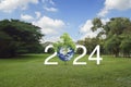 Happy new year 2024 ecological cover, Save the earth concept, Elements of this image furnished by NASA Royalty Free Stock Photo