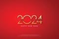 2024 Happy New Year elegant design - vector illustration of golden 2024 logo numbers on red background.