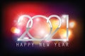 2021 Happy New Year elegant design - vector illustration of Number 2021 Metallic Chrome Style logo numbers on Colorful bokeh backg