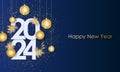 Happy New Year 2024 Elegant gold text with balloons and confetti. Realistic vector illustration