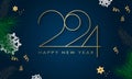 Happy New Year 2024 Elegant gold text with balloons and confetti. Realistic vector illustration Royalty Free Stock Photo