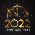 Happy new 2022 year Elegant gold text with fireworks, clock and light. Minimalistic text template Royalty Free Stock Photo