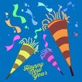 Happy New Year Eve Celebration Trumpet Confetti Vector Illustration Graphic Royalty Free Stock Photo