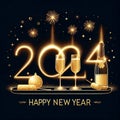 Happy New Year 2024 eve line design loading sparkle firework open champagne golden white black vector