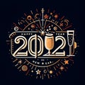 Happy New Year 2024 eve line design loading sparkle firework open champagne