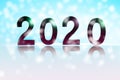 Happy New Year 2020 festive background with silhouette golden numbers and Christmas decorations on vintage aqua color Royalty Free Stock Photo