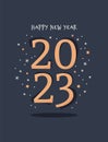 Happy new year, 2023 festive card template with numbers, sparkles and stars. Vector llustration in flat style Royalty Free Stock Photo