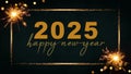 HAPPY NEW YEAR 2025 - Festive New Year\'s Eve Sylvester background greeting card template - Gold frame, sparkling sparklers,