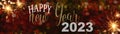 HAPPY NEW YEAR 2023 - Festive silvester background panorama greeting card  banner long - Golden firework and red bokeh light in Royalty Free Stock Photo
