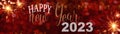 HAPPY NEW YEAR 2023 - Festive silvester background panorama greeting card  banner long - Golden firework and red bokeh light in Royalty Free Stock Photo