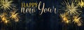 HAPPY NEW YEAR 2022 - Festive silvester firework background panorama greeting card banner long - Golden fireworks on dark blue Royalty Free Stock Photo