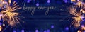 HAPPY NEW YEAR 2024 - Festive silvester firework background panorama greeting card banner long - Golden fireworks on dark blue Royalty Free Stock Photo