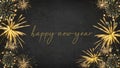 HAPPY NEW YEAR 2023 - Festive silvester New Year`s Eve Party background greeting card - Golden fireworks in the dark black night Royalty Free Stock Photo