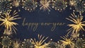 HAPPY NEW YEAR 2023 - Festive silvester New Year`s Eve Party background greeting card - Golden fireworks in the dark blue night Royalty Free Stock Photo