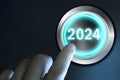 Happy new year 2024,Finger about to twist the start button 2024. Concept of planning Royalty Free Stock Photo