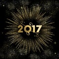 Happy New year 2017 firework burst in gold Royalty Free Stock Photo