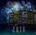 Happy new year 2016 with firework city at night