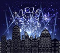 Happy new year 2016 with firework city at night