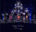 Happy new year with firework city at night