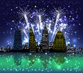 Happy new year with firework city at night