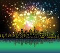 Happy new year with firework city at night