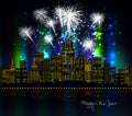 Happy new year with firework city at night