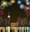 Happy new year with firework city at night