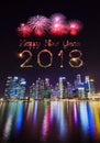 2018 Happy new year firework Sparkle with central business district building of Singapore at night Royalty Free Stock Photo