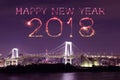 2018 Happy new year firework Sparkle with Rainbow bridge, Tokyo Royalty Free Stock Photo