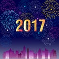 Happy New Year 2017 with fireworks background Royalty Free Stock Photo