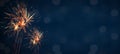 Happy New Year Fireworks background banner panorama greeting card template - Orange yello firework in the dark blue night Royalty Free Stock Photo