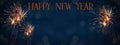 Happy New Year Fireworks background banner panorama greeting card template - Orange yello firework in the dark blue night Royalty Free Stock Photo