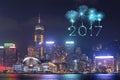 2017 Happy New Year Fireworks celebrating over Hong Kong city Royalty Free Stock Photo