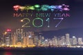 2017 Happy New Year Fireworks celebrating over Hong Kong city Royalty Free Stock Photo