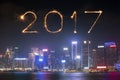 2017 Happy New Year Fireworks celebrating over Hong Kong city Royalty Free Stock Photo