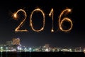 2016 Happy New Year Fireworks celebrating over Pattaya beach Royalty Free Stock Photo