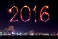 2016 Happy New Year Fireworks celebrating over Pattaya beach Royalty Free Stock Photo